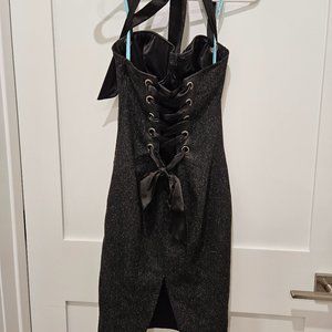 Tweed and leather corset dress